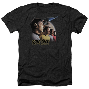 Charcoal men's heather t-shirt with Star Trek Forward To Adventure graphic