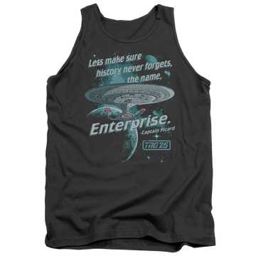 Charcoal men's tank with Star Trek Never Forget graphic