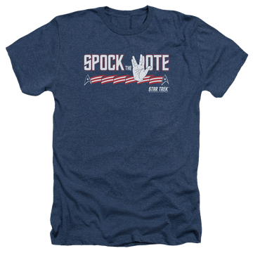 Navy men's heather t-shirt with Star Trek Spock The Vote graphic