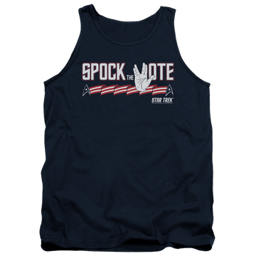 Navy men's tank with Star Trek Spock The Vote graphic