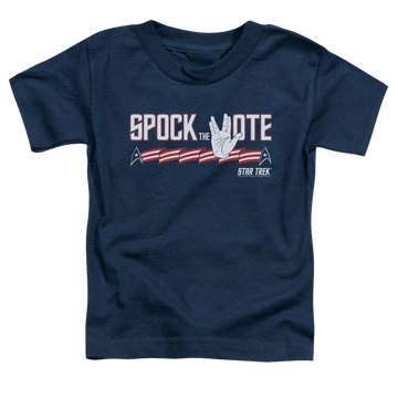 Navy toddler t-shirt with Star Trek Spock The Vote graphic