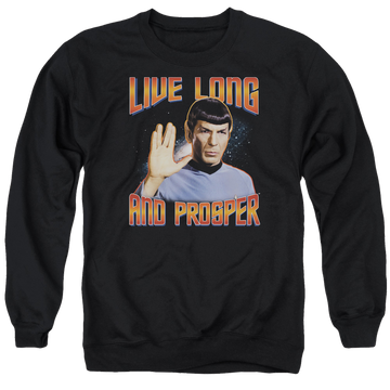 Black men's crewneck sweatshirt with Star Trek Live Long And Prosper graphic