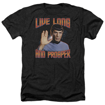 Charcoal men's heather t-shirt with Star Trek Live Long And Prosper graphic