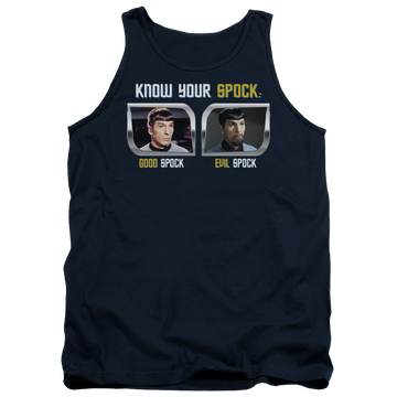 Navy men's tank with Star Trek Know Your Spock graphic