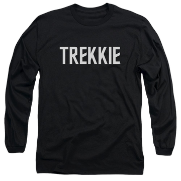 Black men's long sleeve t-shirt with Star Trek Trekkie graphic