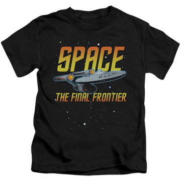 Black kid's t-shirt for ages 4 to 7 with Star Trek Space graphic