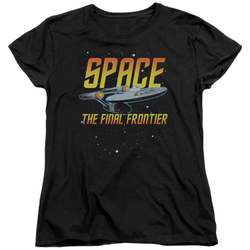 Black women's t-shirt with Star Trek Space graphic