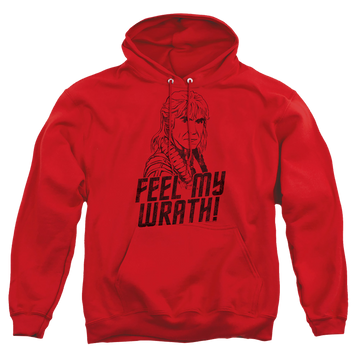 Red pullover hoodie with Star Trek My Wrath graphic