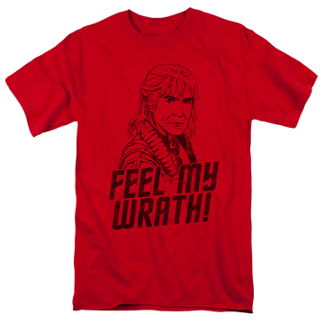 Red men's regular fit t-shirt with Star Trek My Wrath graphic