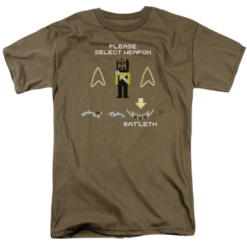 Safari green men's regular fit t-shirt with Star Trek The Next Generation Select Weapon graphic