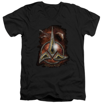 Black men's v-neck t-shirt with Star Trek Klingon Crest graphic