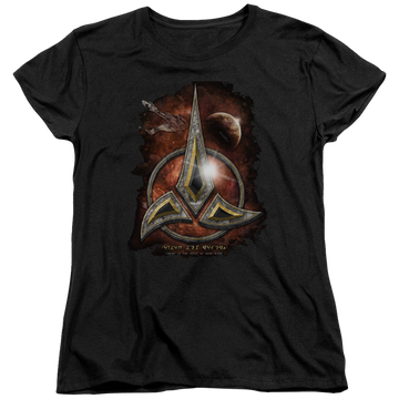 Black women's t-shirt with Star Trek Klingon Crest graphic