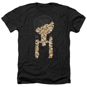 Charcoal men's heather t-shirt with Star Trek Tribble Takeover graphic
