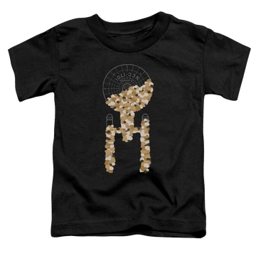 Black toddler t-shirt with Star Trek Tribble Takeover graphic