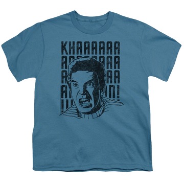 Slate youth t-shirt for ages 8 to 12 with Star Trek Movies Khan Yell graphic