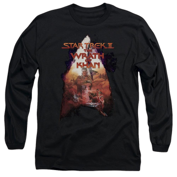 Black men's long sleeve t-shirt with Star Trek Twok Poster graphic