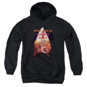 Black youth hoodie for ages 8 to 12 with Star Trek Movies Twok Poster graphic