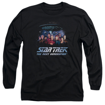Black men's long sleeve t-shirt with Star Trek Space Group graphic