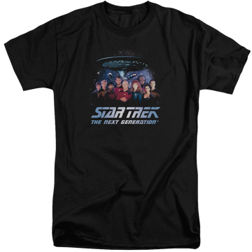 Black men's tall fit t-shirt with Star Trek Space Group graphic