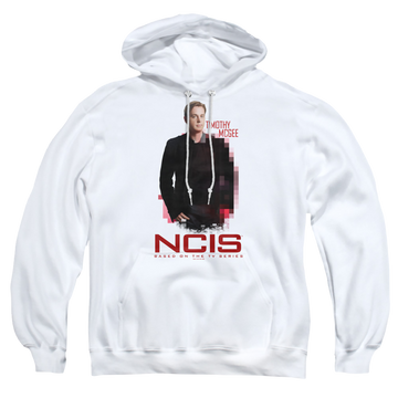 White pullover hoodie with NCIS Probie graphic