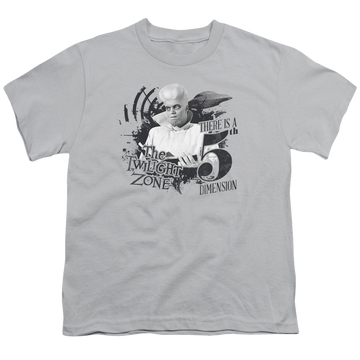 Silver youth t-shirt for ages 8 to 12 with The Twilight Zone Invade graphic