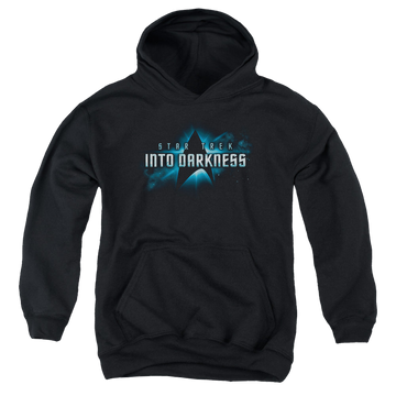 Black youth hoodie for ages 8 to 12 with Star Trek Movies Into Darkness Logo graphic