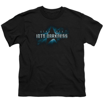 Black youth t-shirt for ages 8 to 12 with Star Trek Movies Into Darkness Logo graphic