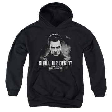 Black youth hoodie for ages 8 to 12 with Star Trek Movies Shall We Begin graphic