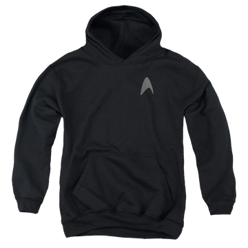 Black youth hoodie for ages 8 to 12 with Star Trek Movies Darkness Command Logo graphic