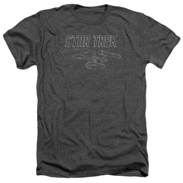 Charcoal men's heather t-shirt with Star Trek Tos Enterprise graphic