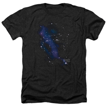 Charcoal men's heather t-shirt with Star Trek Spock Constellations graphic