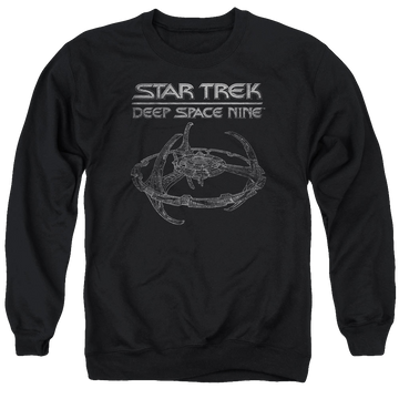 Black men's crewneck sweatshirt with Star Trek Deep Space Nine Ds9 Station graphic