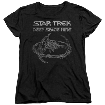 Black women's t-shirt with Star Trek Deep Space Nine Ds9 Station graphic