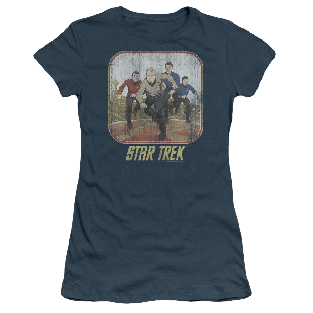 Star Trek Running Cartoon Crew Juniors T-Shirt Juniors T-Shirt Star Trek