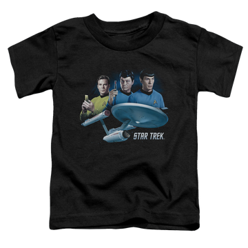 Black toddler t-shirt with Star Trek Main Three graphic
