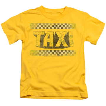 Yellow kid's t-shirt for ages 4 to 7 with Run Down Taxi graphic