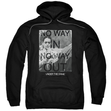 Black pullover hoodie with Under the Dome Trapped graphic
