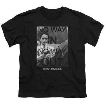 Black youth t-shirt for ages 8 to 12 with Under the Dome Trapped graphic