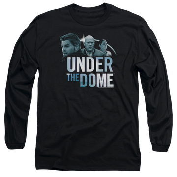 Black men's long sleeve t-shirt with Under the Dome Character Art graphic