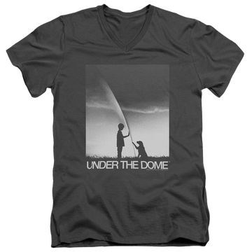 Charcoal men's v-neck t-shirt with Under the Dome Im Speilburg graphic