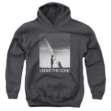 Charcoal youth hoodie for ages 8 to 12 with Under the Dome Im Speilburg graphic