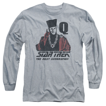 Athletic heather men's long sleeve t-shirt with Star Trek Q Point graphic