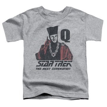 Athletic heather toddler t-shirt with Star Trek Q Point graphic