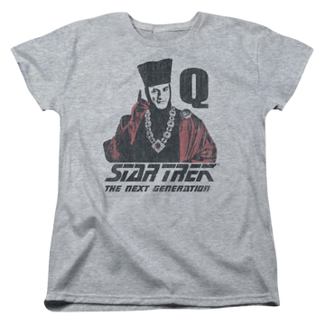 Athletic heather women's t-shirt with Star Trek Q Point graphic