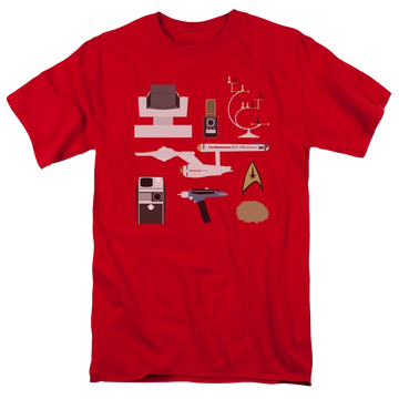 Red men's regular fit t-shirt with Star Trek Tos Gift Set graphic