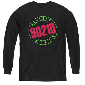 Black youth long sleeve t-shirt with Beverly Hills 90210 Neon graphic