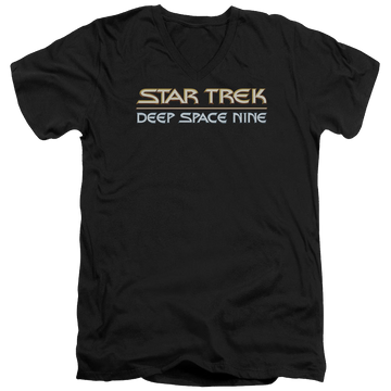 Black men's v-neck t-shirt with Star Trek Deep Space Nine Deep Space Nine Logo graphic