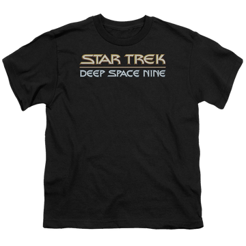 Black youth t-shirt for ages 8 to 12 with Star Trek Deep Space Nine Deep Space Nine Logo graphic