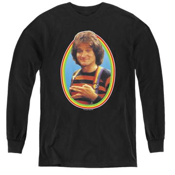 Black youth long sleeve t-shirt with Mork & Mindy Mork graphic