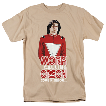 Sand men's regular fit t-shirt with Mork & Mindy Come In Orson graphic